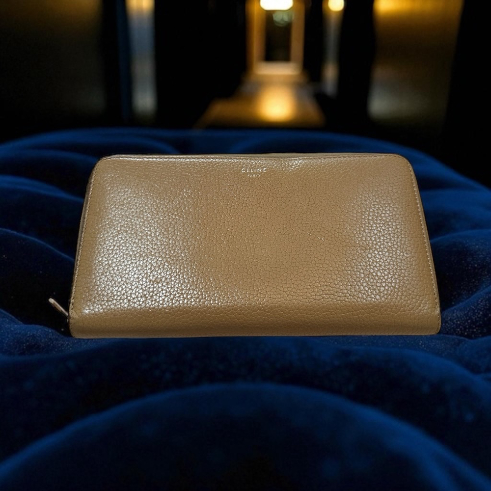 Celine Tan & Red Leather Long Zip Wallet